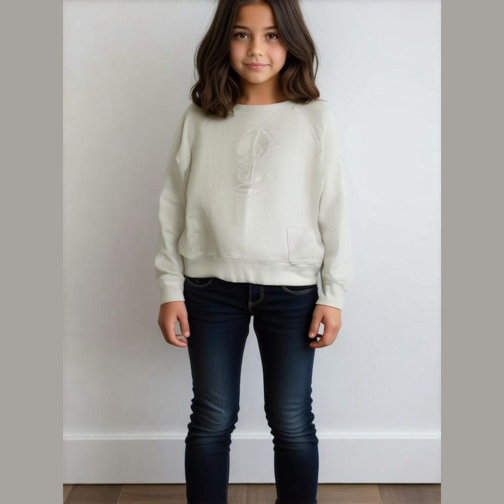 Polo Ralph Lauren Youth Girls Small 7 White Boho Embroidered Pullover Sweatshirt